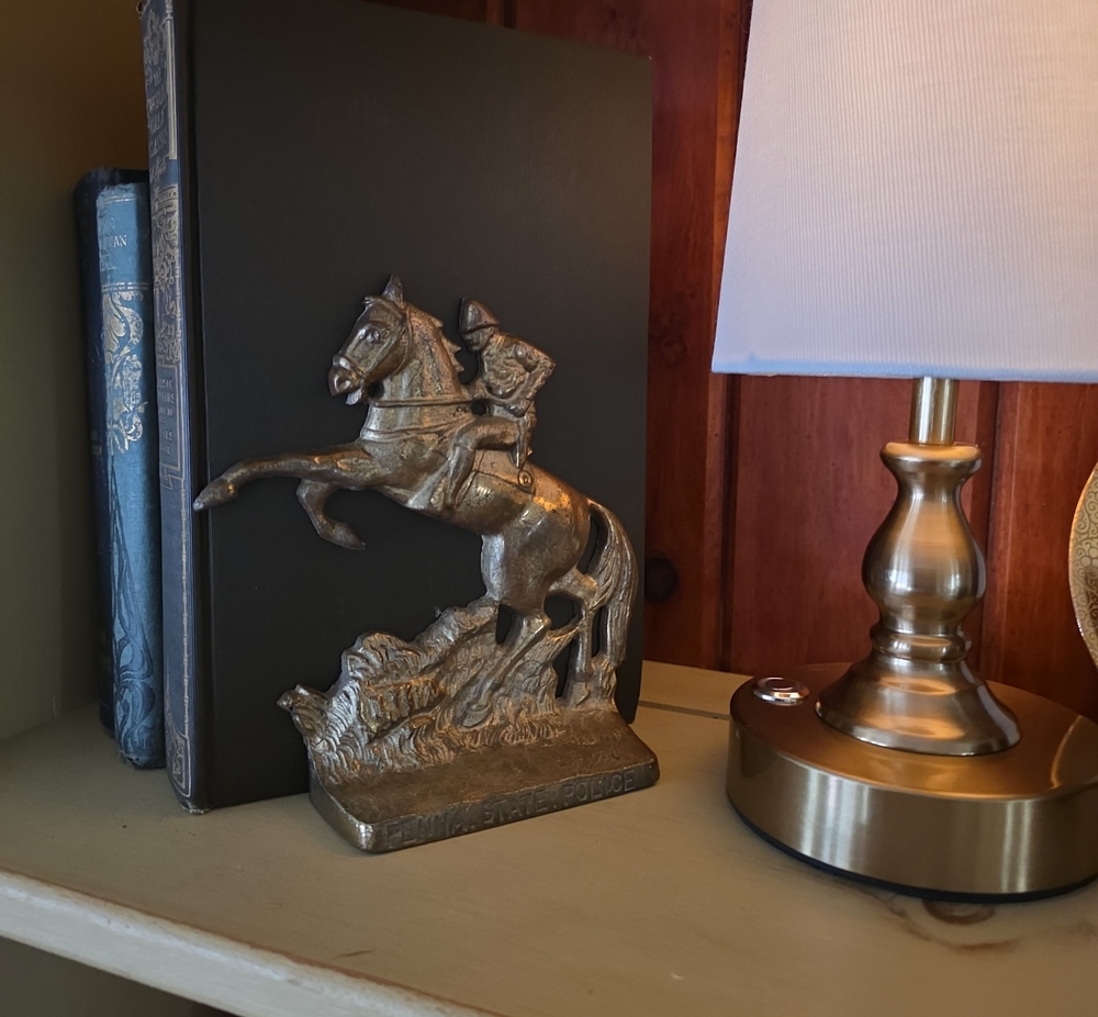 Vintage J.R. Stewart 1945 Police Mounted Horse Brass Figurine, Bookend, Doorstop